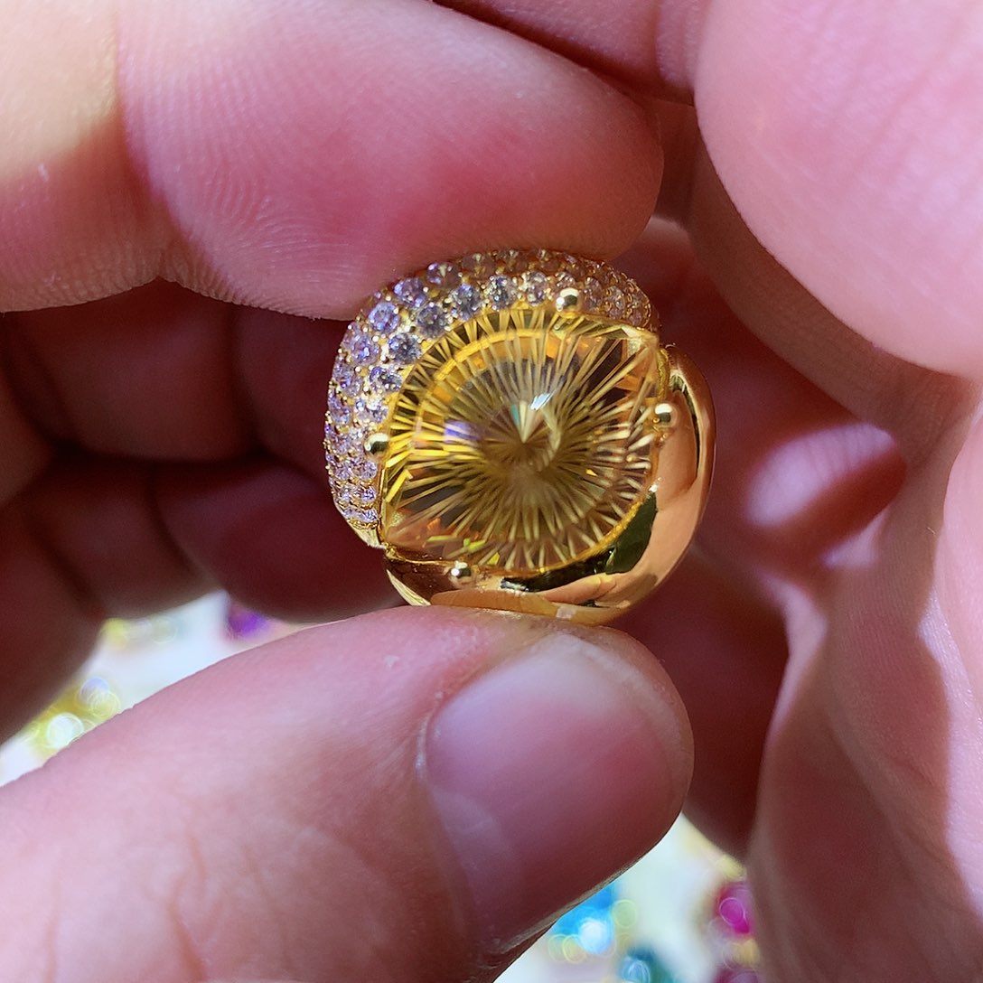 水晶戒指银S925镀金镶嵌