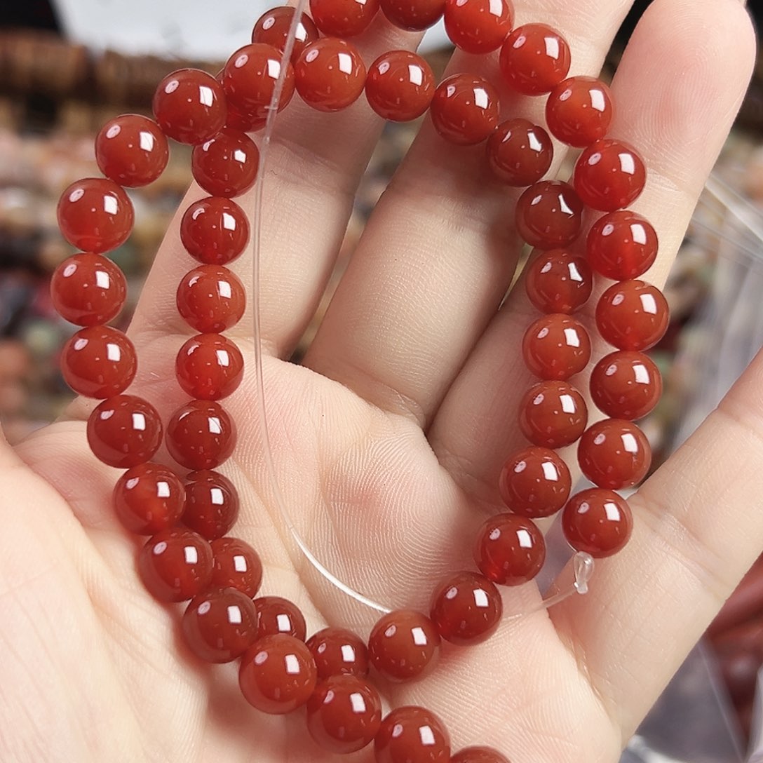玛瑙/玉髓合金珠宝半成品L69。红玛瑙一条8mm