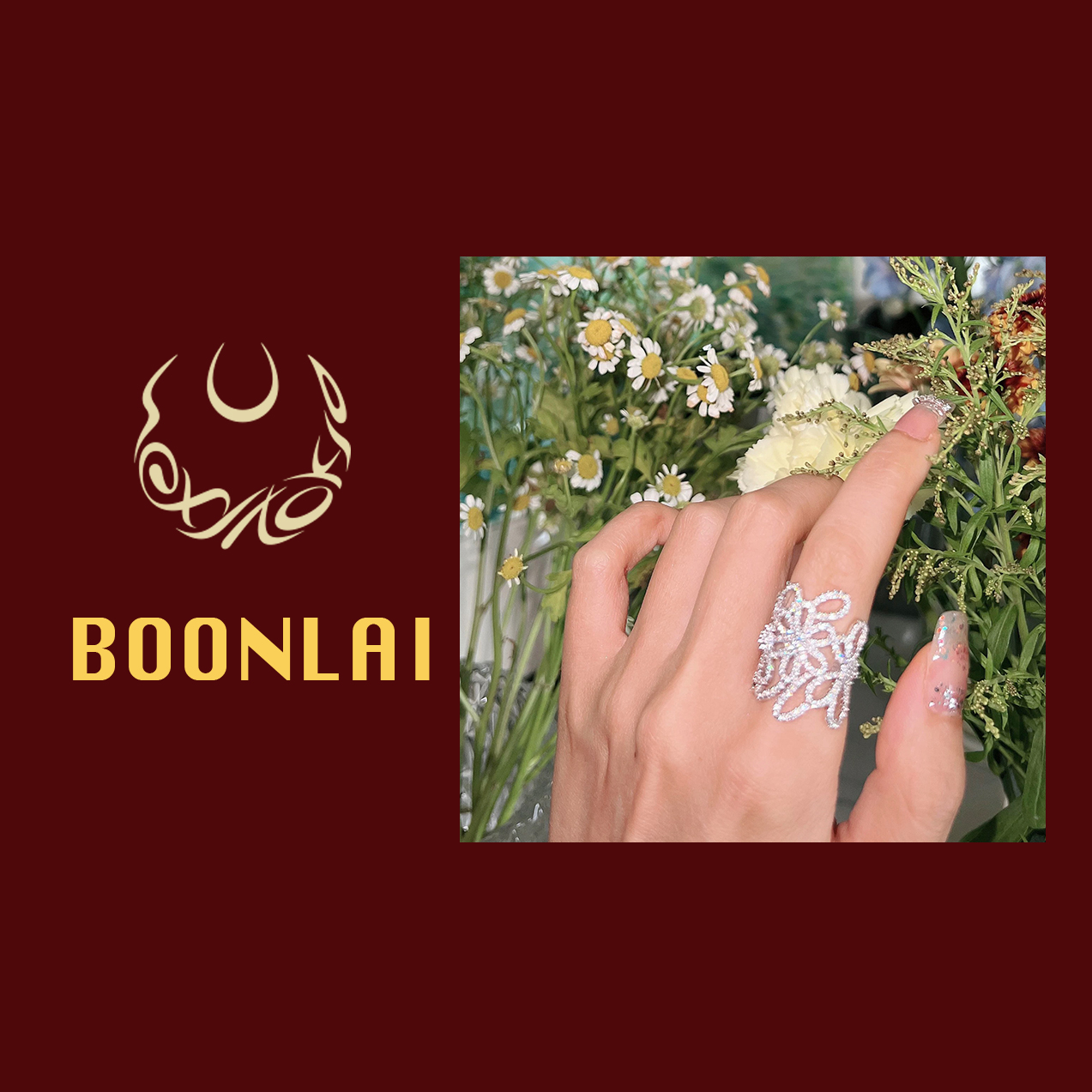 铜合金锆石戒指 Boonlai 满钻繁花戒指1398