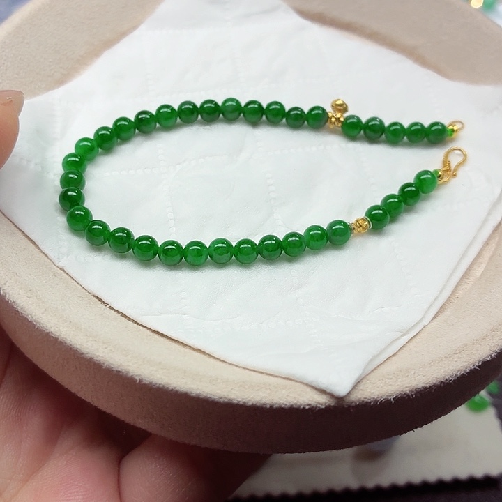 悠***游翡翠18K金镶嵌手链天然缅甸翡翠A货卡4.6