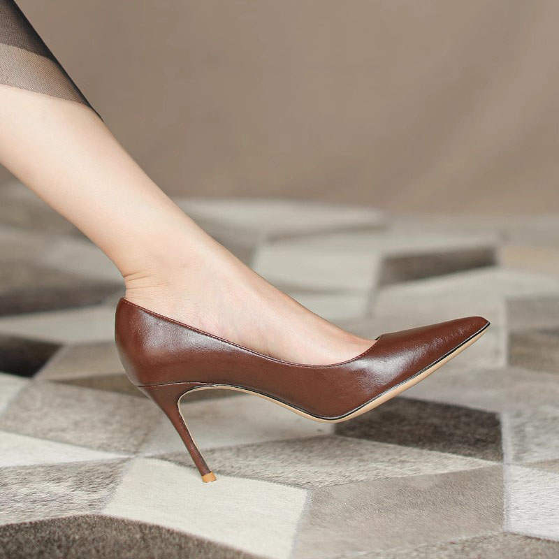 2025年春秋新款漆皮尖头高跟鞋女真皮职业鞋性感御姐细跟舒适单鞋