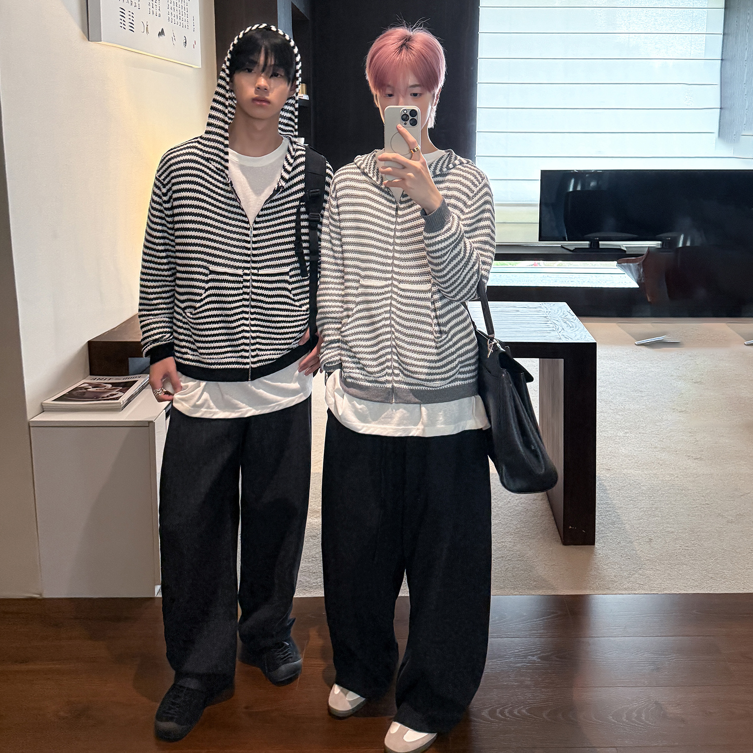 高林凡 穿搭博主连帽薄款开衫镂空百搭薄款毛衣撞色百搭休闲外套