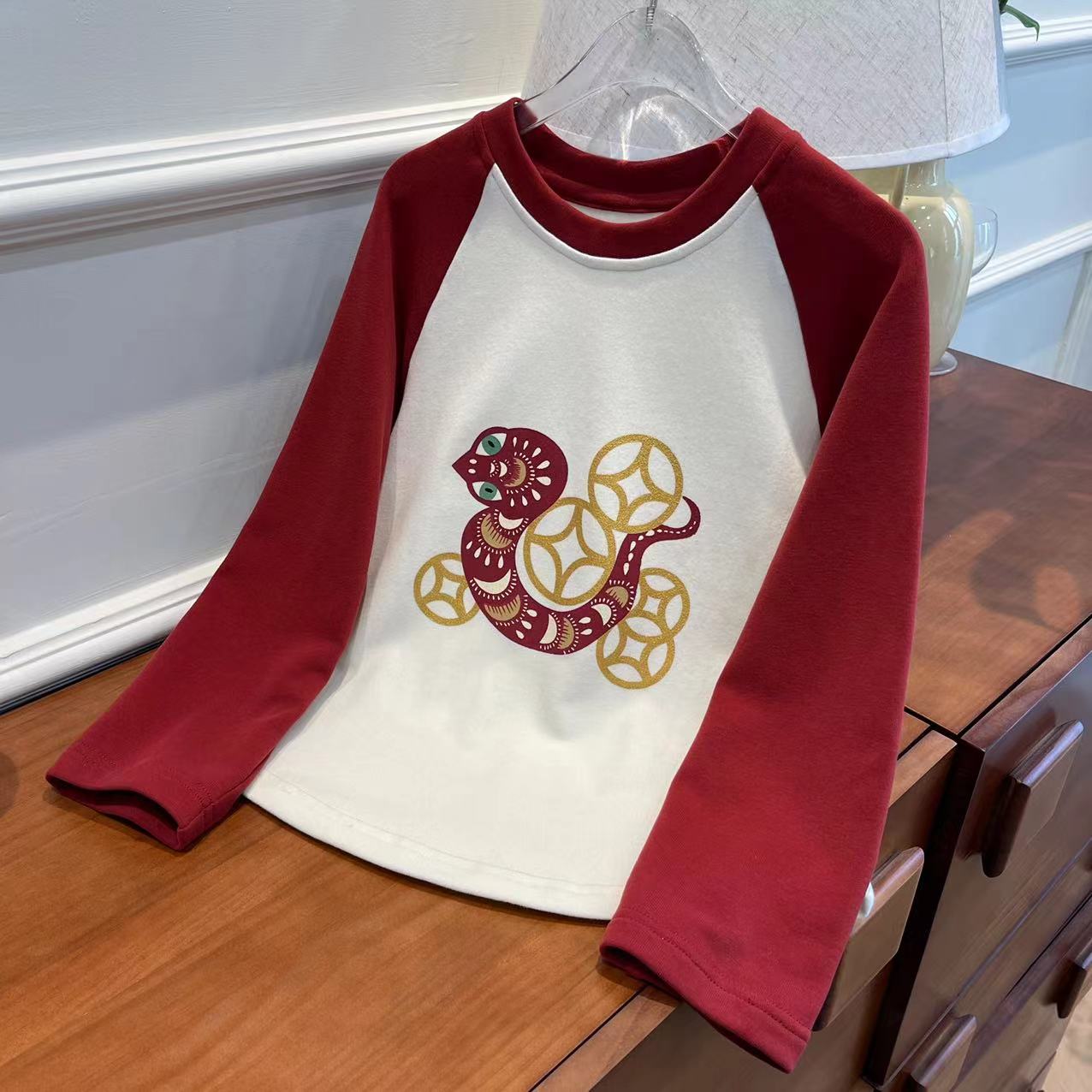 【喜儿定制】蛇年春款长袖打底百搭时尚女士圆领撞色休闲