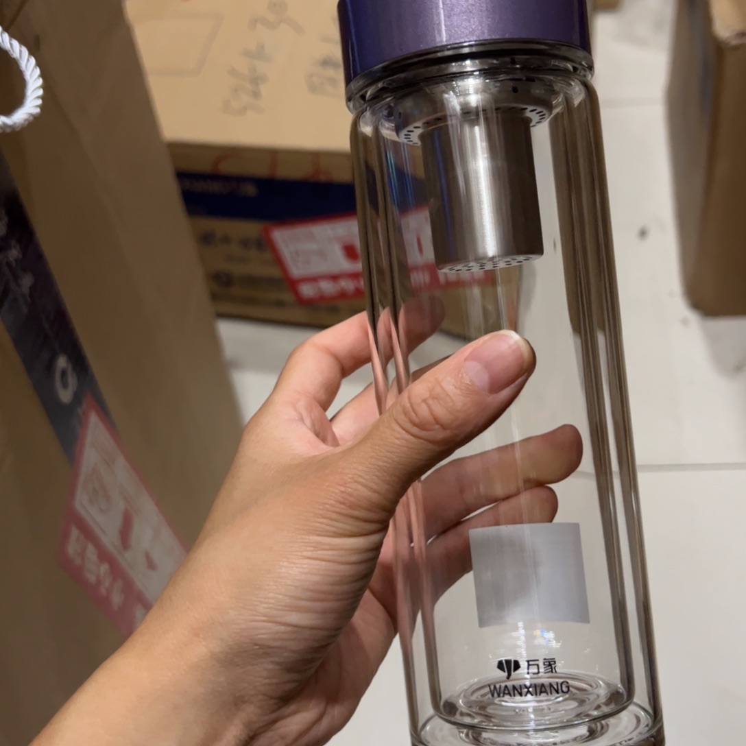 万象v148sl紫色双层玻璃杯380玻璃杯➕被套