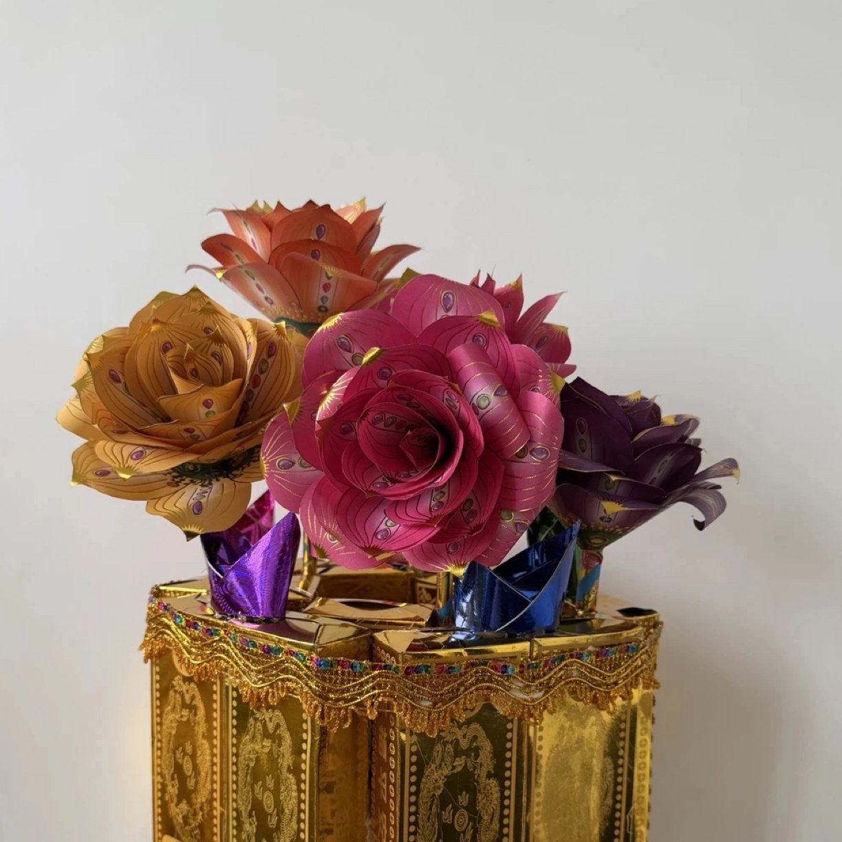 瑞海首创·铜板烫金莲花纸女儿花折纸材料包送教学