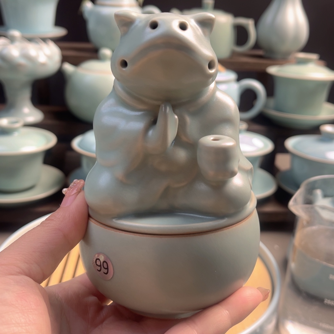 瓷仿古釉金蟾香薰炉微瑕