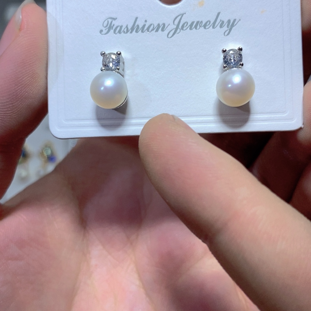 耳饰银S925镶嵌淡水珍珠