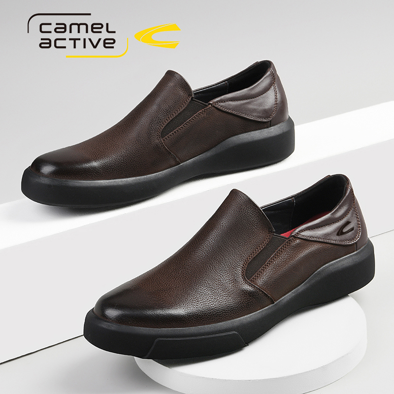 骆驼动感休闲皮鞋男秋季真皮商务头层牛皮100%纯牛皮一脚蹬爸爸鞋