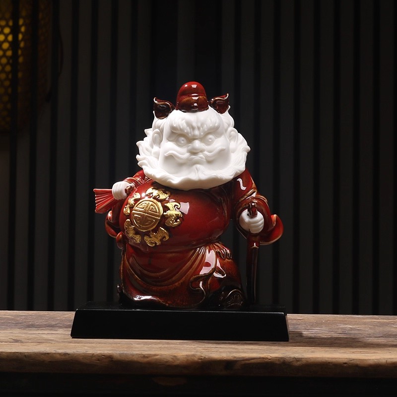 红色天师钟馗伏魔像白瓷客厅玄关办公室茶桌茶台摆件陶瓷