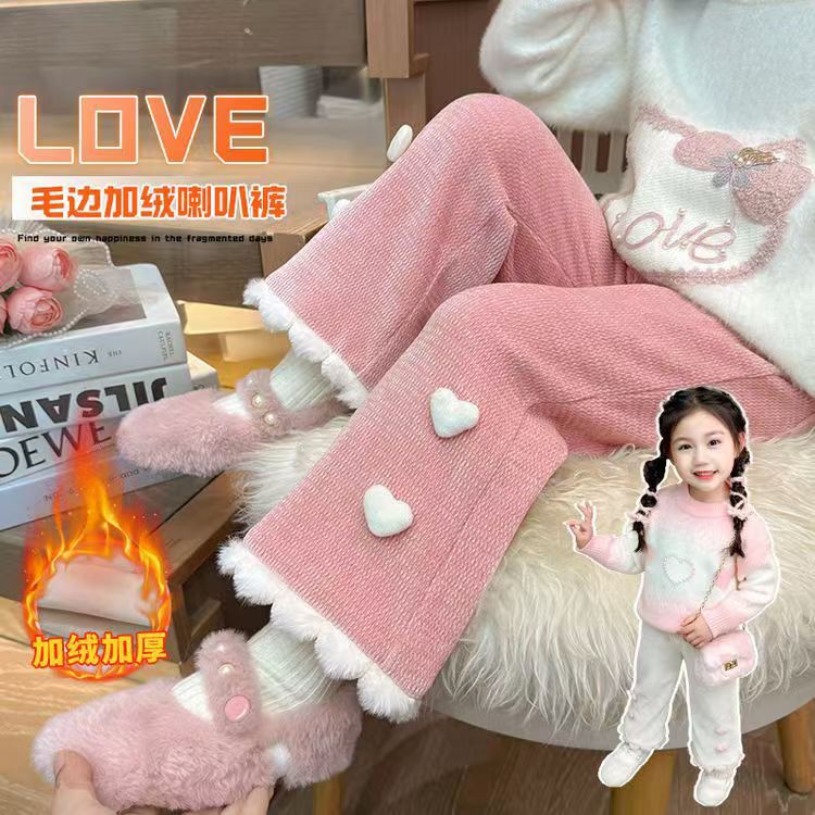 女童加绒裤子冬季2025新款秋冬加厚一体宝宝洋气儿童长裤