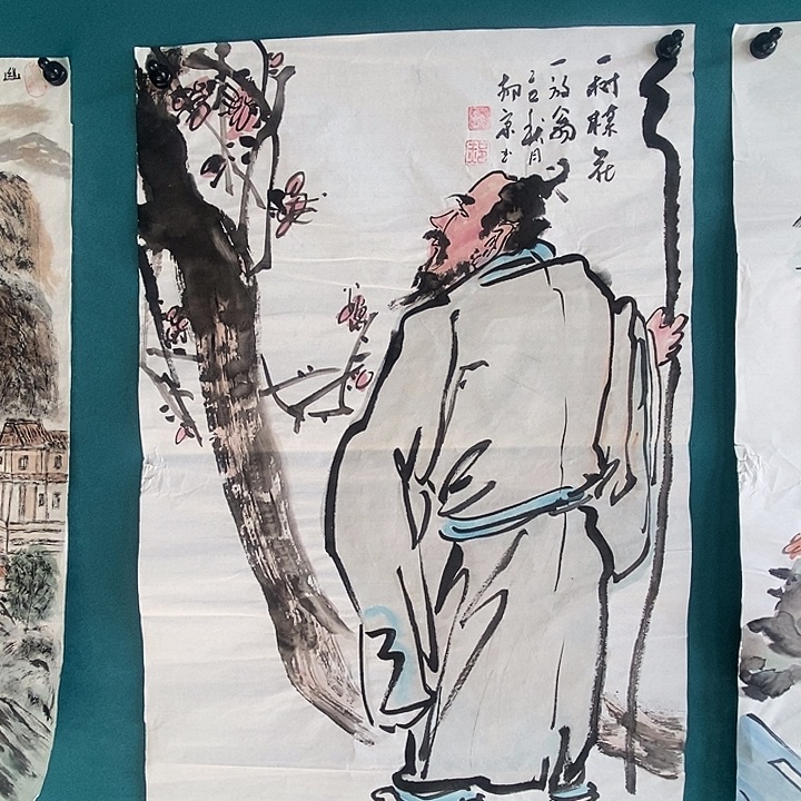 国画四尺三开手绘人物作品