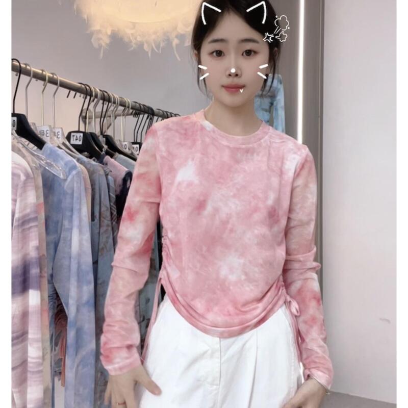编号-033 扎染晕染网纱衣长袖t恤女外搭上衣
