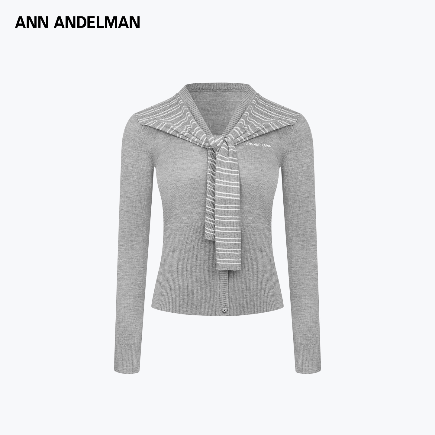 ANN ANDELMAN 25秋冬 时尚设计休闲条纹系带针织开衫