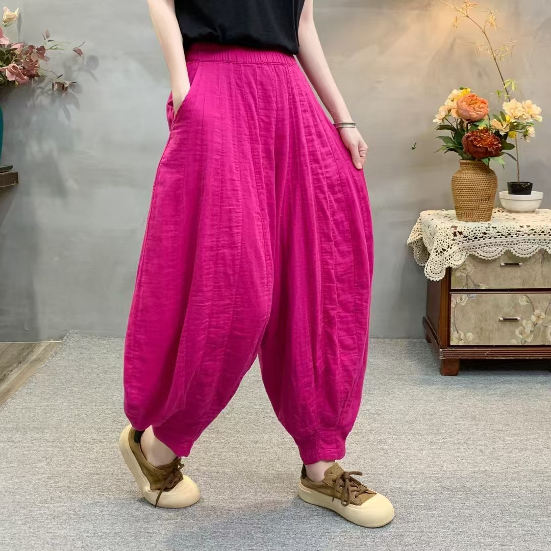 2025夏季薄款南瓜裤拼接灯笼裤夏季休闲裤女装时尚百搭阔腿宽松