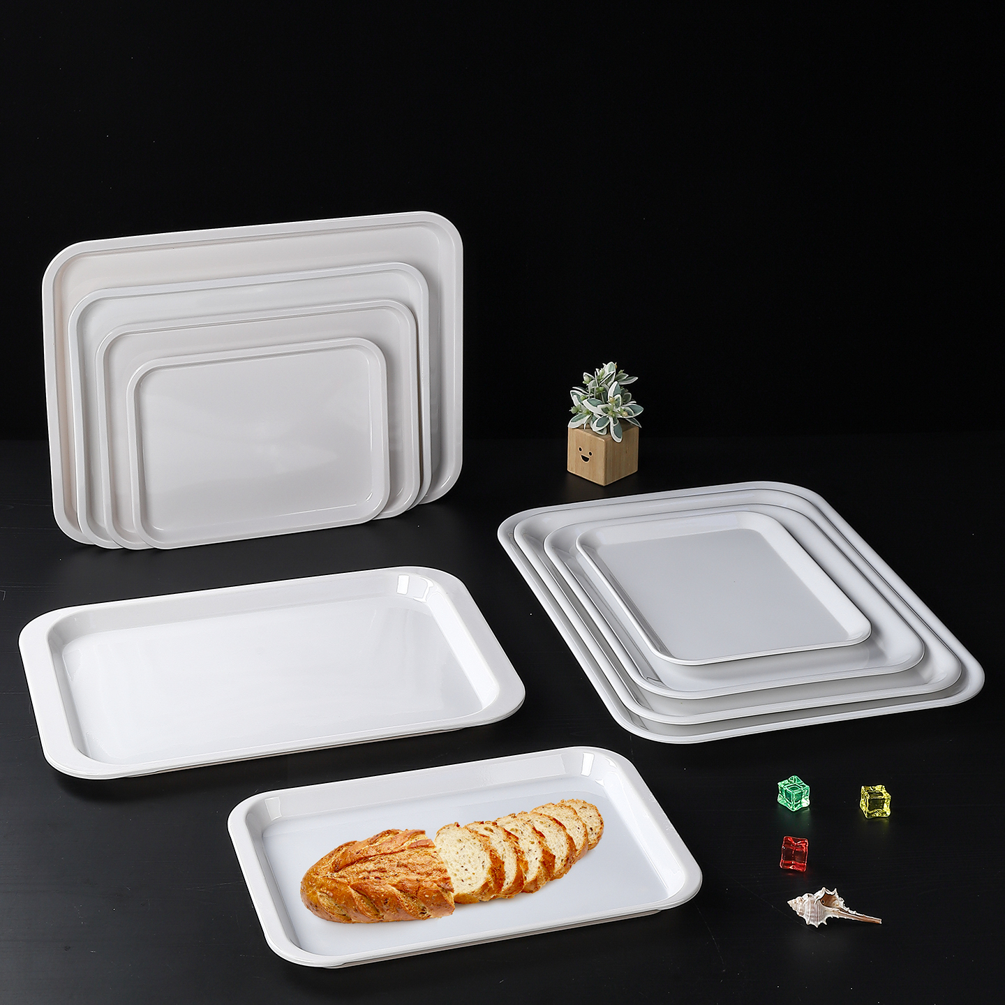 密胺面包盘子自助餐盘餐厅菜盘商用卤菜展示盘白色托盘快餐上菜盘