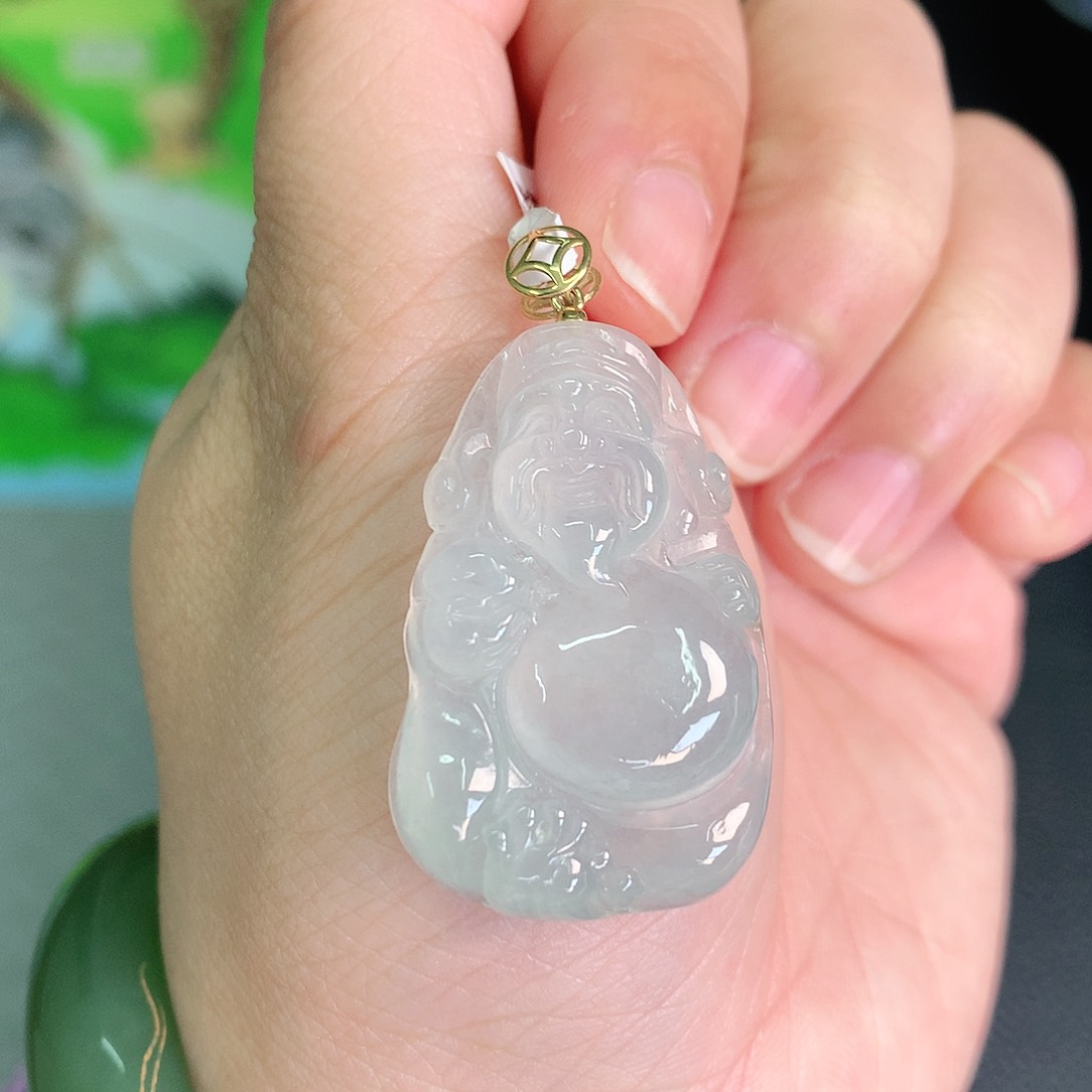 翡翠颈饰18K金镶嵌冰胶财神爷