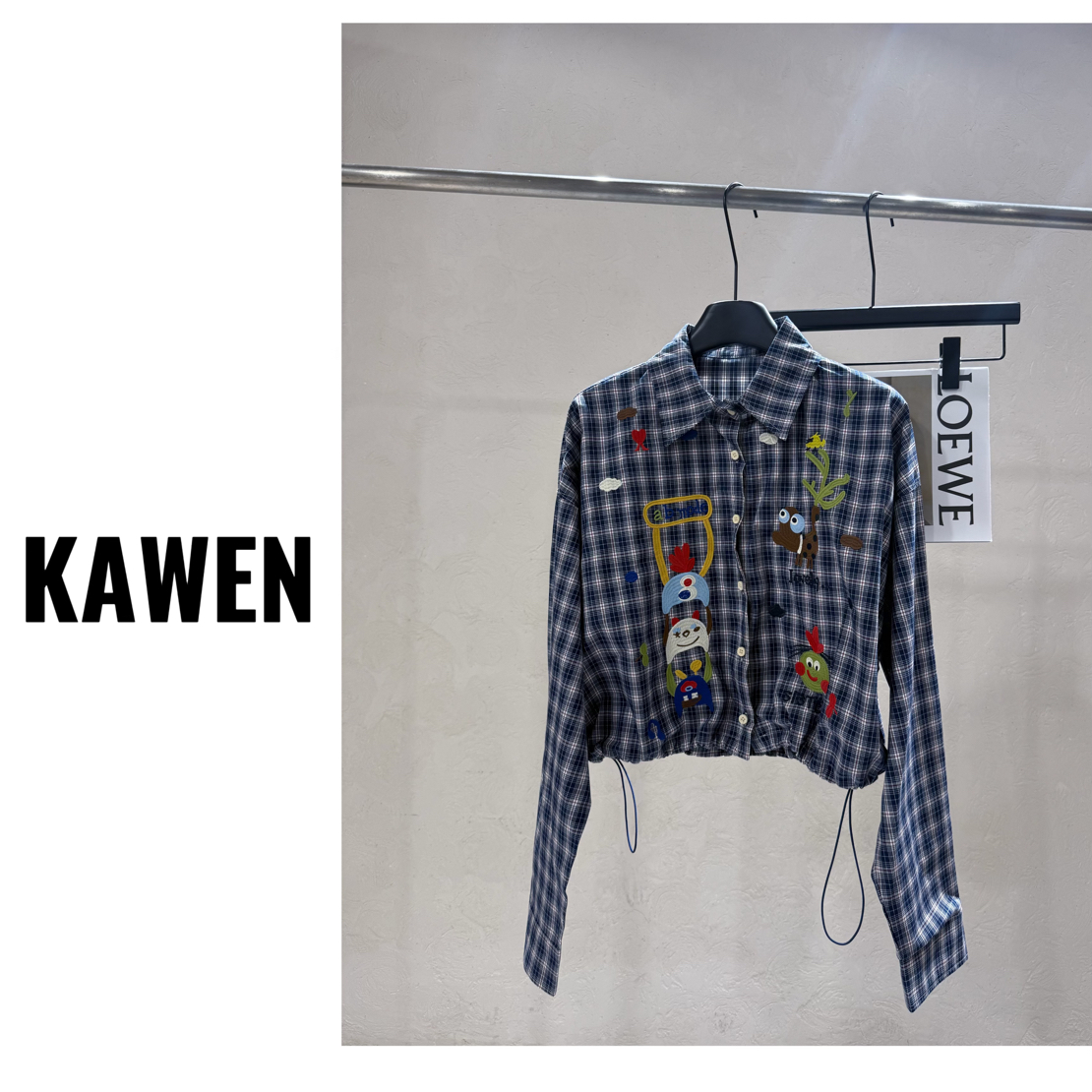 KW【趣味童年】南油欧货设计师款女装减龄彩色卡通刺绣格子长袖衬衫