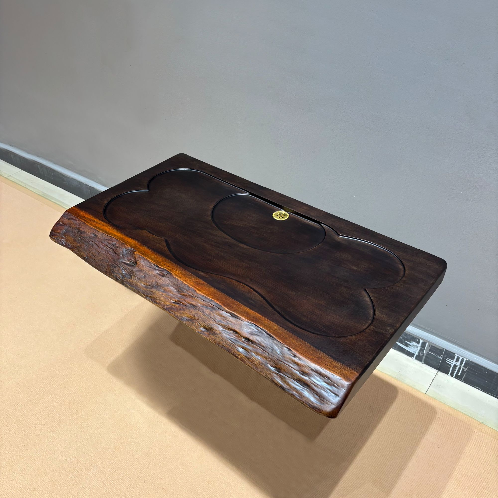 黑檀木整块实木自然边大板茶盘中式家用带排水功能泡茶台