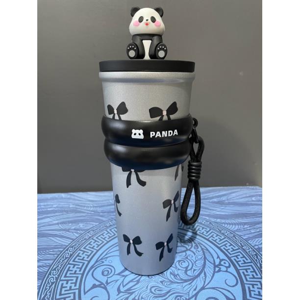 黑色熊猫吸管保温杯FX