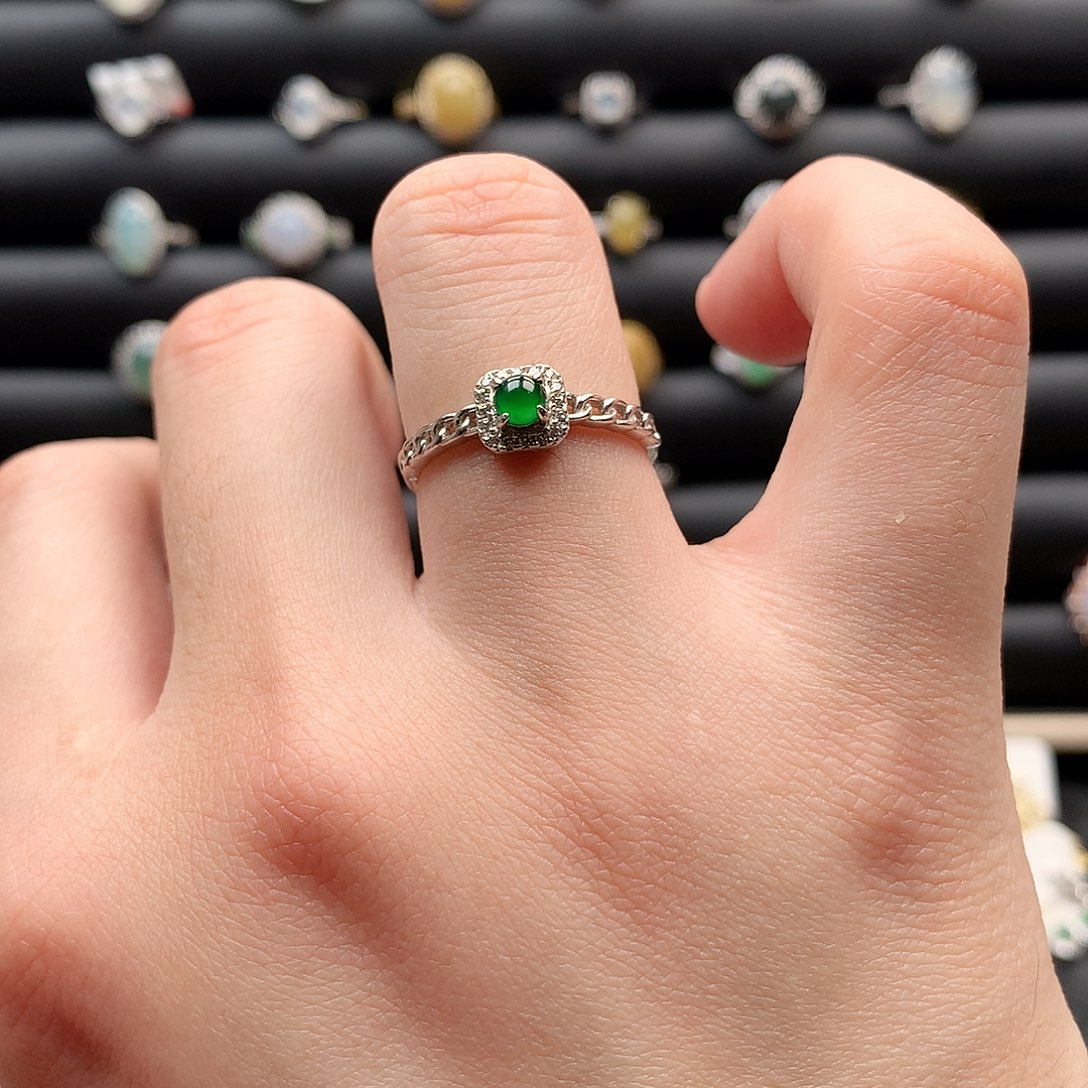 翡翠戒指银S925镶嵌0279