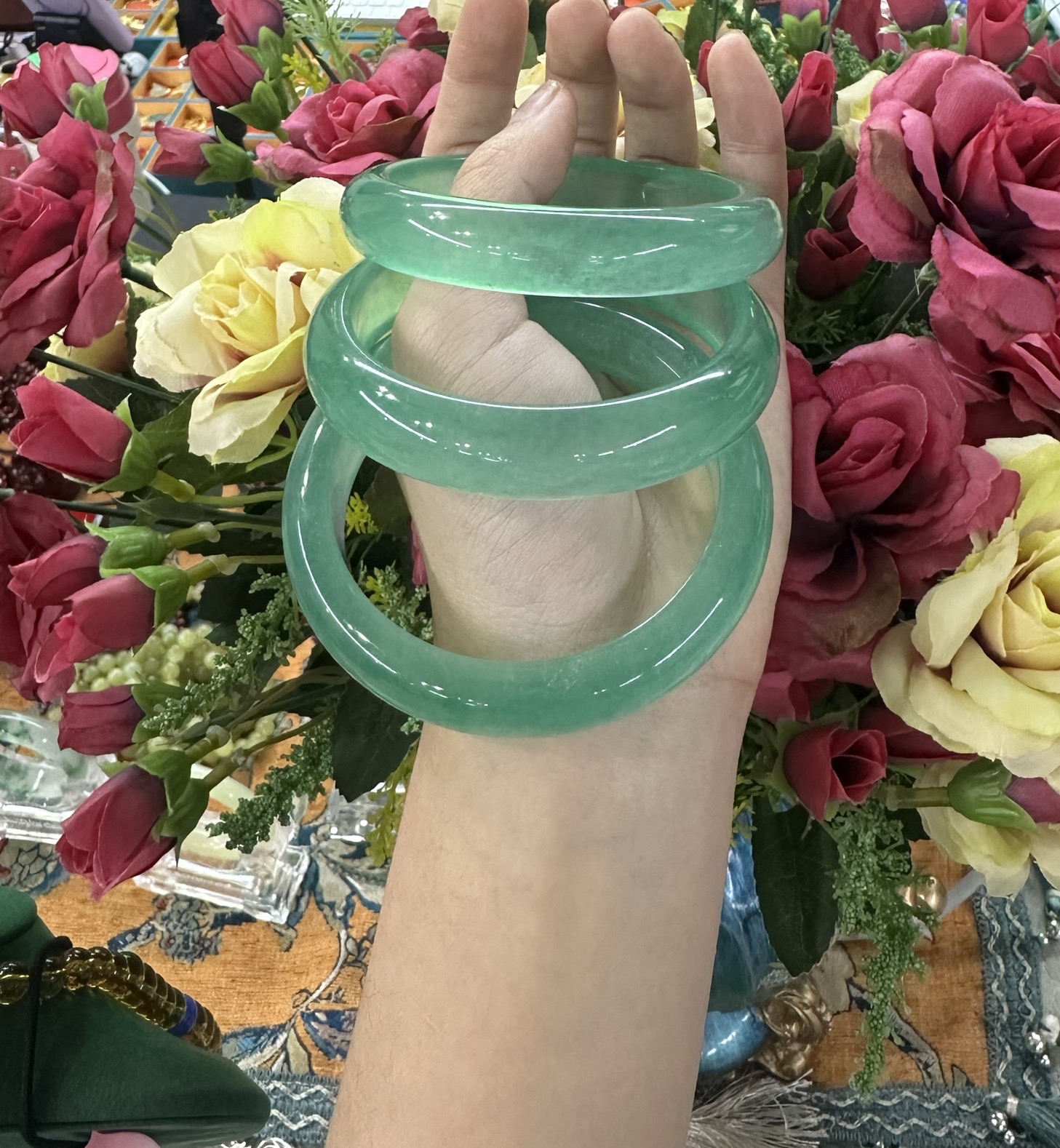 【聪聪珠宝】20765-冰透绿宽条手镯