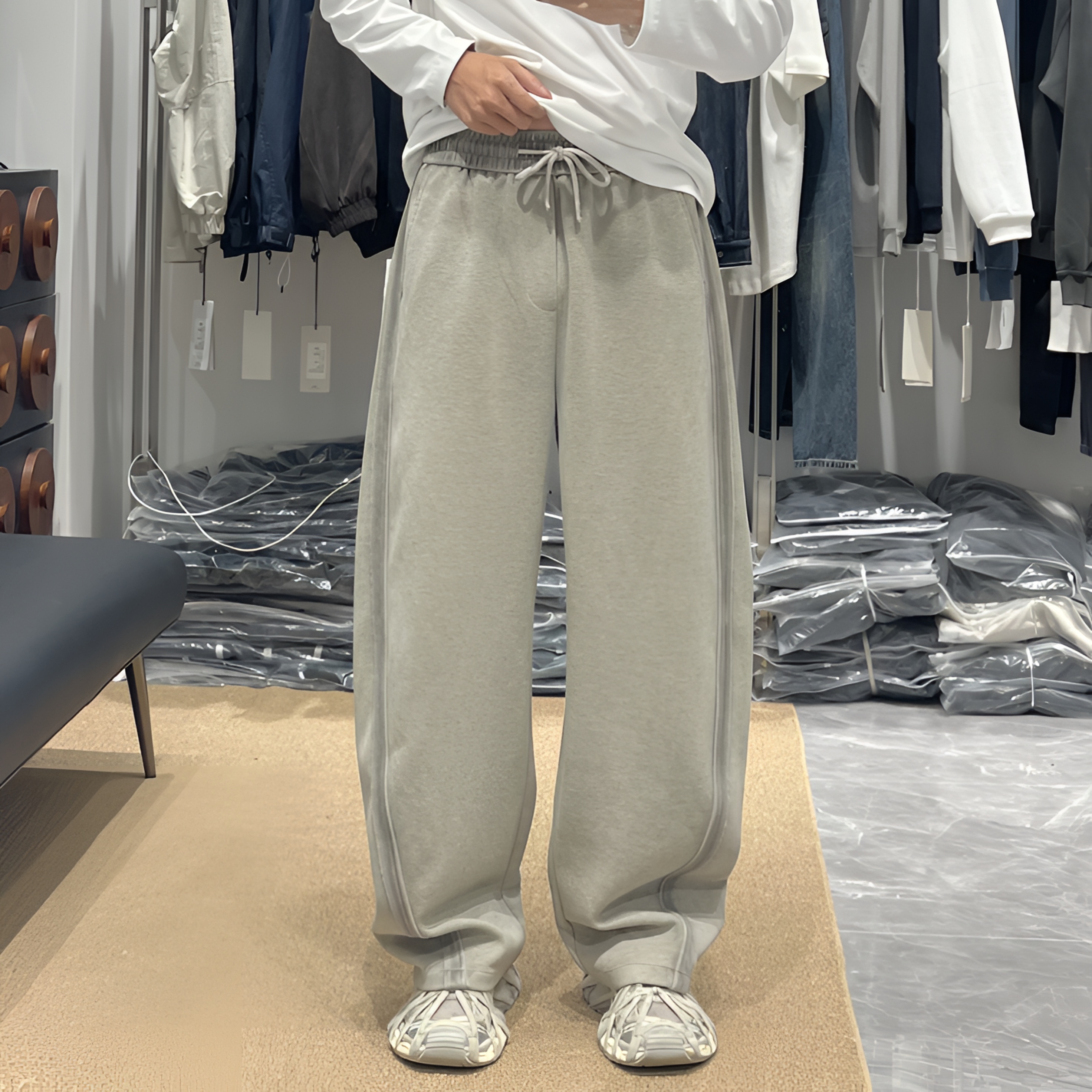 实体～加绒高品质洗水复古炒色宽松直筒小弯刀版型卫裤