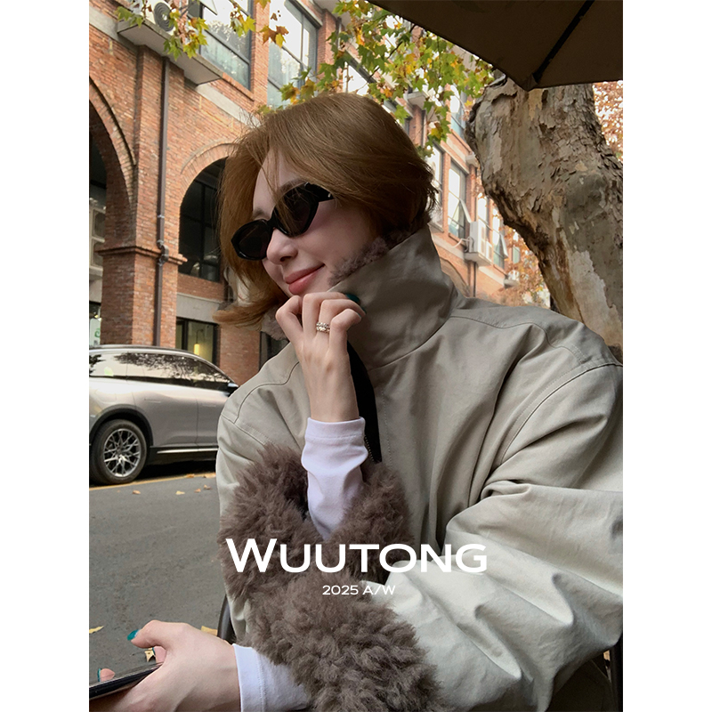WuuTong【grey派克】毛绒拼接加棉加厚松弛巴恩风派克服25T278