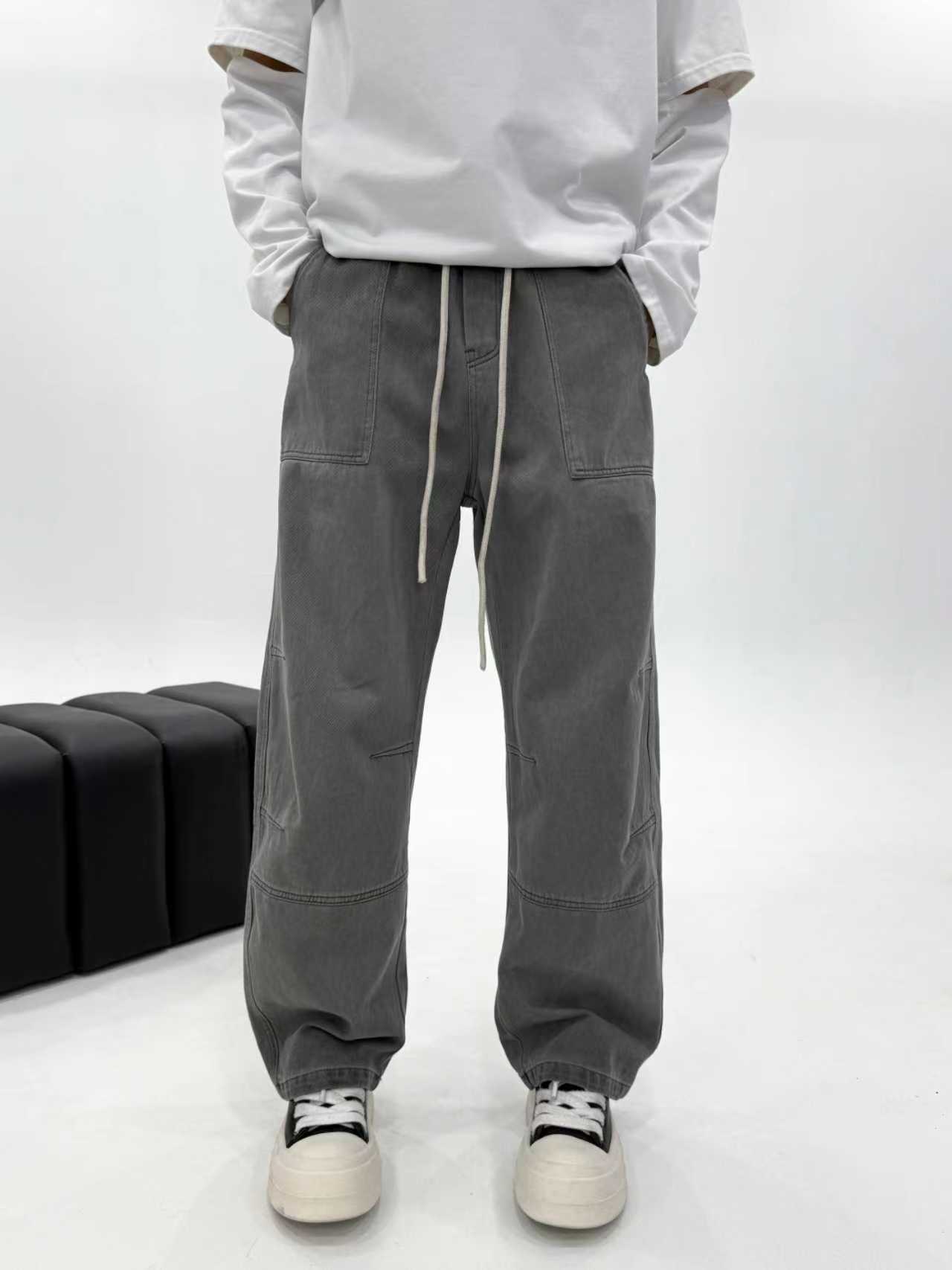 秋冬美式水洗高街牛仔裤复古宽松高级潮流抽绳设计痞帅休闲裤2922