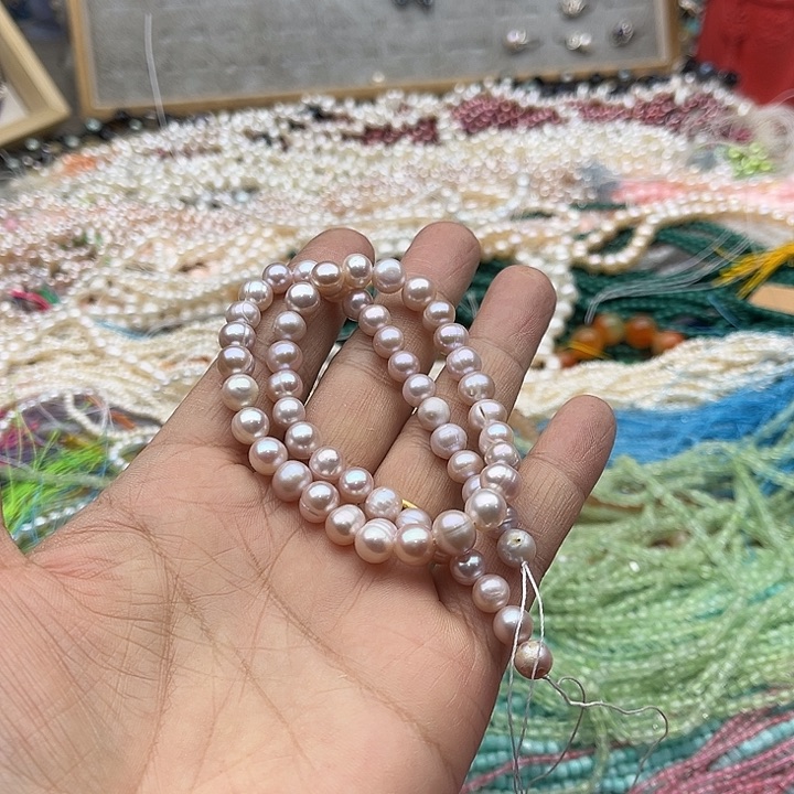 玛瑙/玉髓珠宝半成品未镶嵌一条7mm左右粉紫珍珠