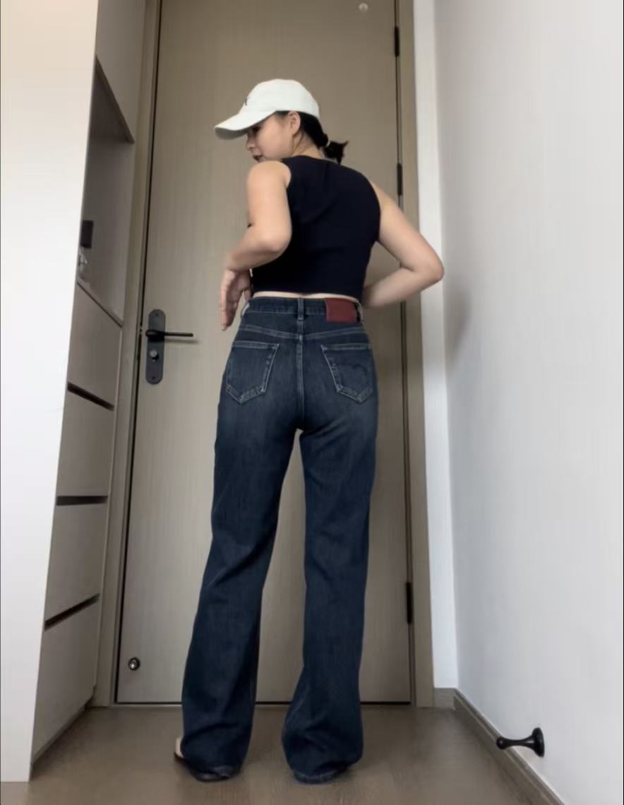 菠菜xi家（四季款加厚）重磅进口四面弹高腰拖地裤显瘦直筒阔腿牛