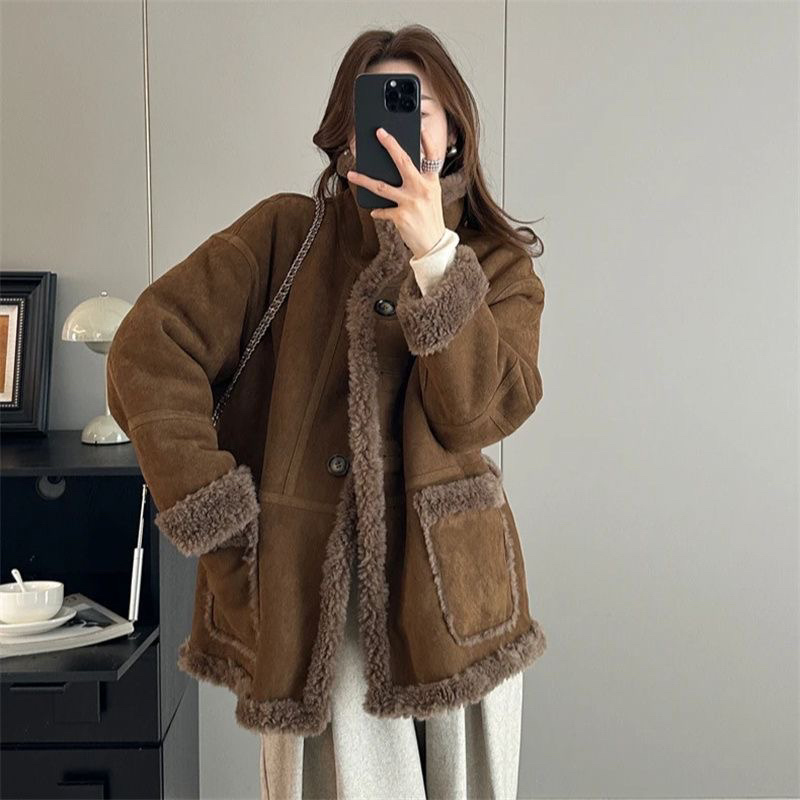 2025保暖厚款女宽松型冬季可两面穿100%羊毛外套