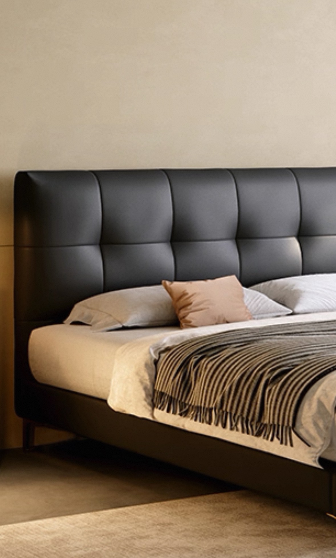 【面华夫格】老板娘 双十二牛皮实木软包床意式简约轻奢双人床