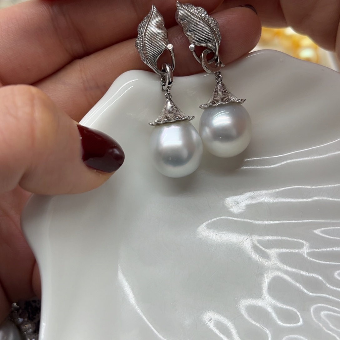海水珍珠耳饰银S925镶嵌