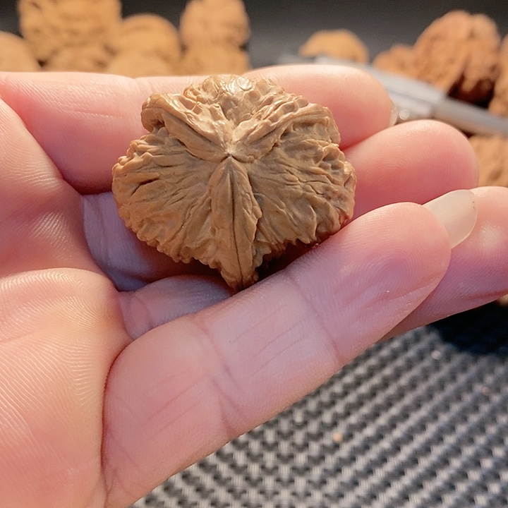 把件文玩核桃白师子头三棱全品