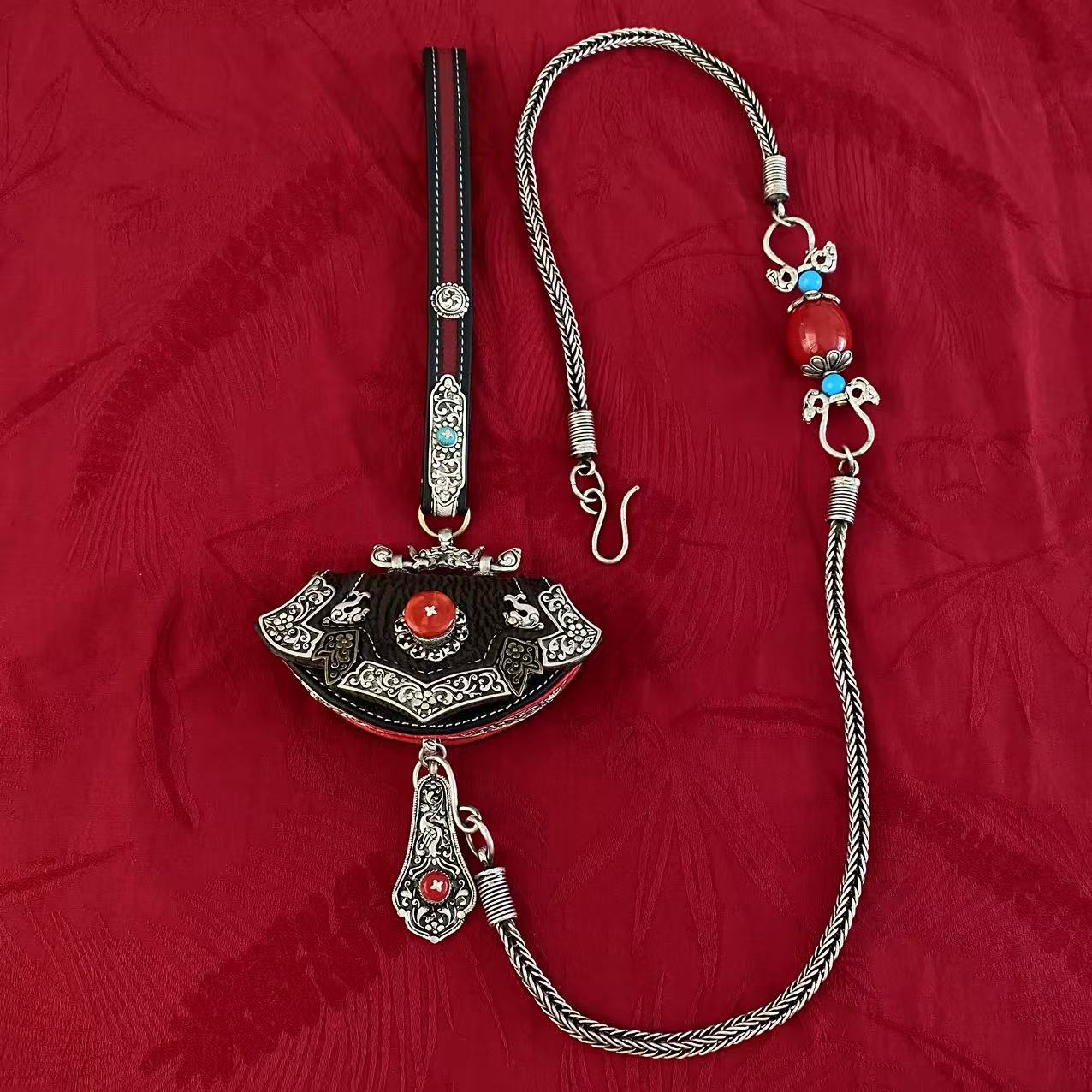 2025藏族饰品包链子白铜镀银新款超值2件套装
