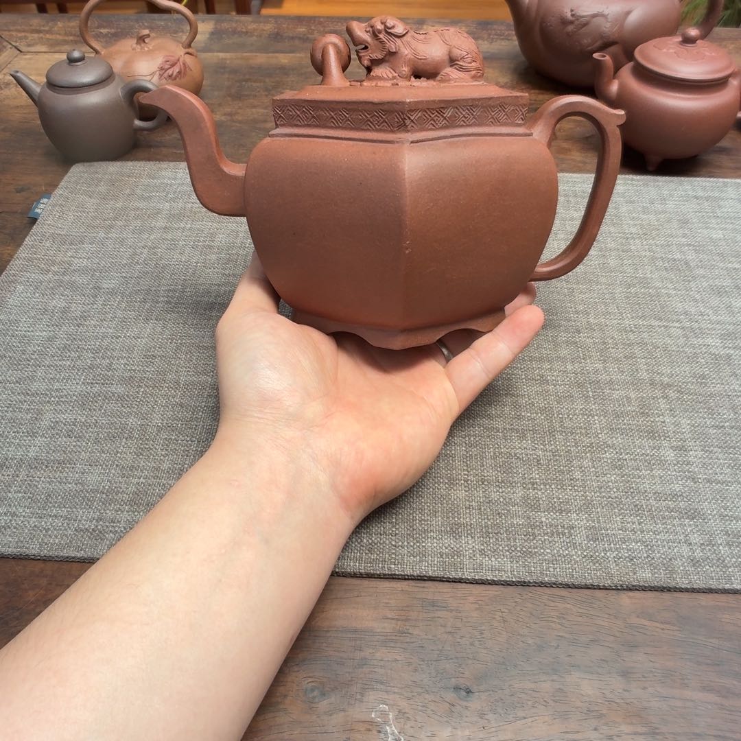 茶壶紫砂六方狮球壶