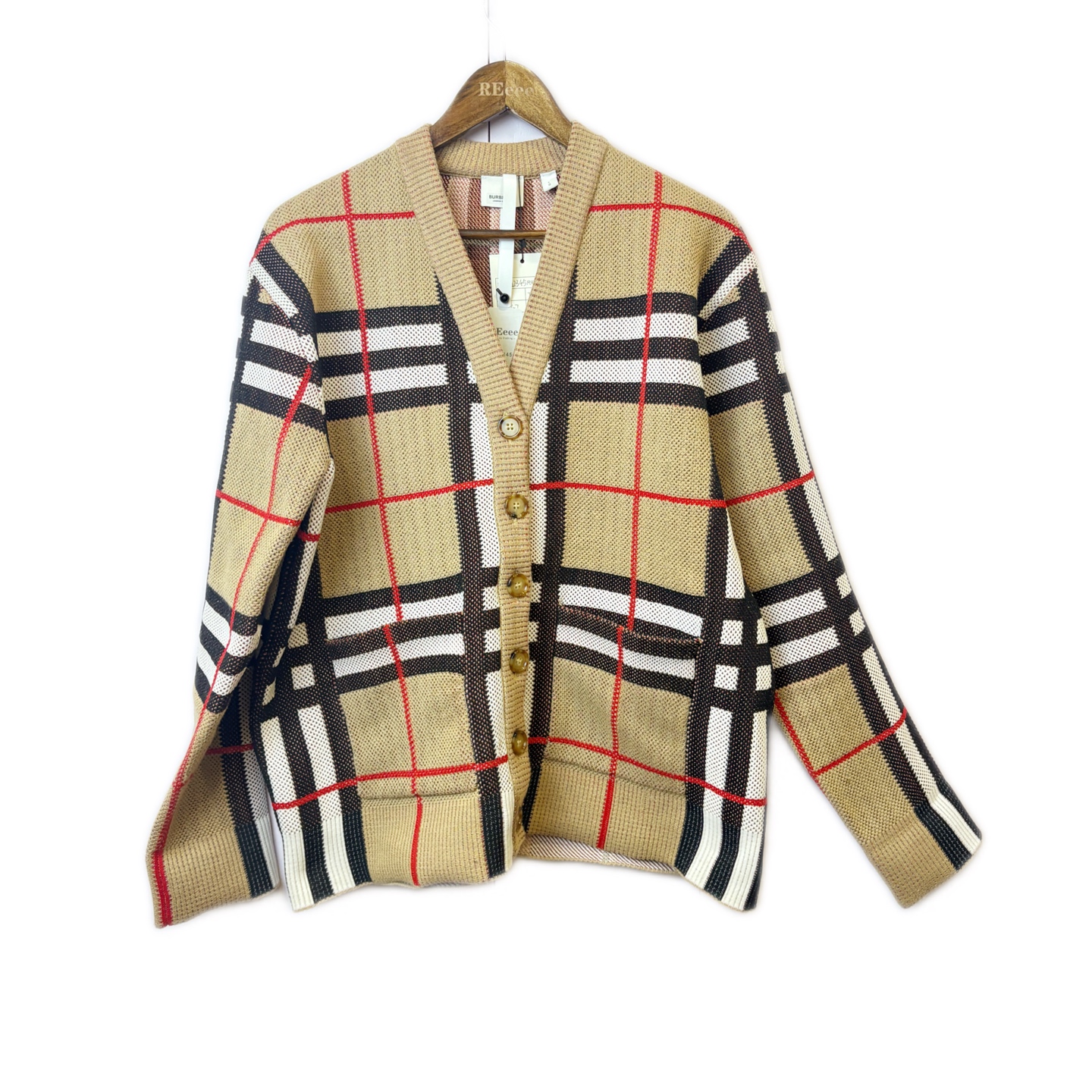 99新 BURBERRY/博柏利 02345 经典格纹针织开衫 L码