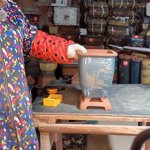 紫砂花盆高四方盆一个