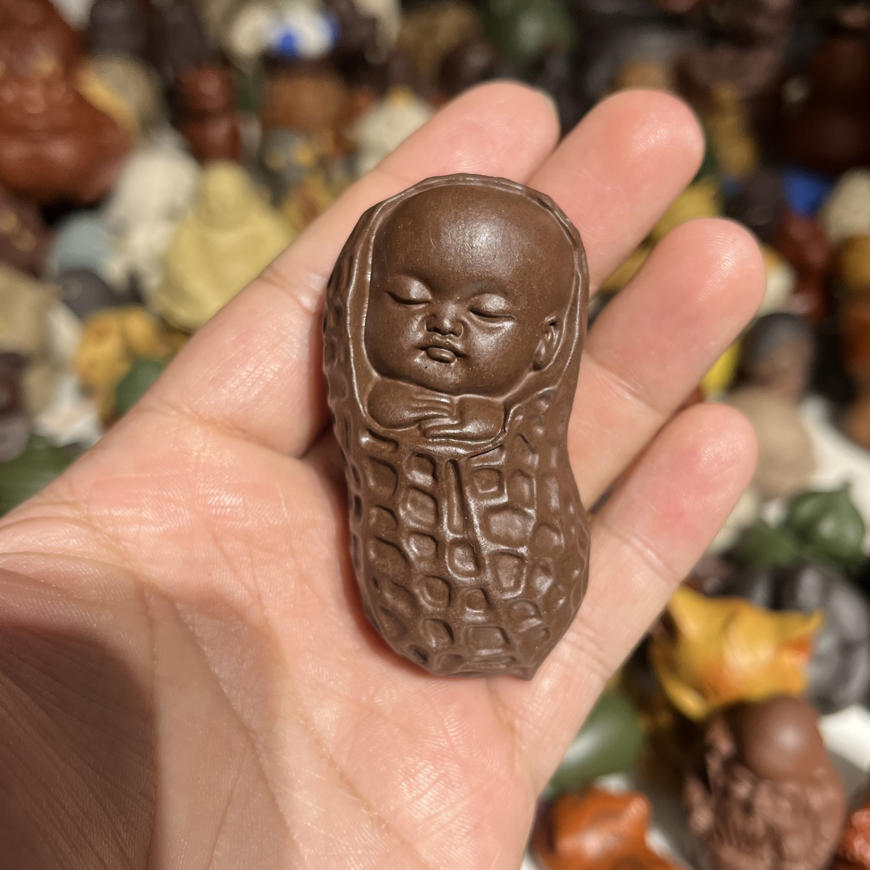 （小瑕疵磕碰处理）紫砂原矿紫泥精工花生宝宝可爱茶宠实心可养摆件