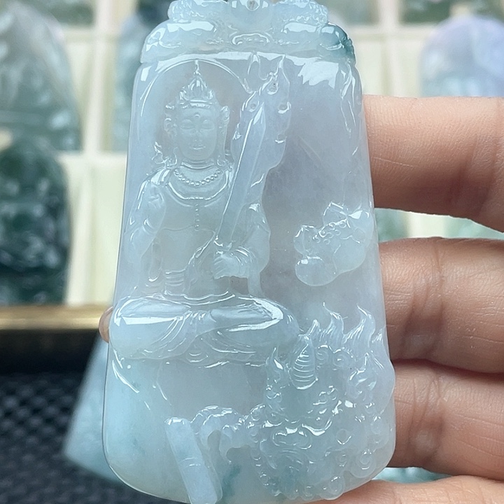 颈饰未镶嵌翡翠天然缅甸翡翠A货文殊菩萨