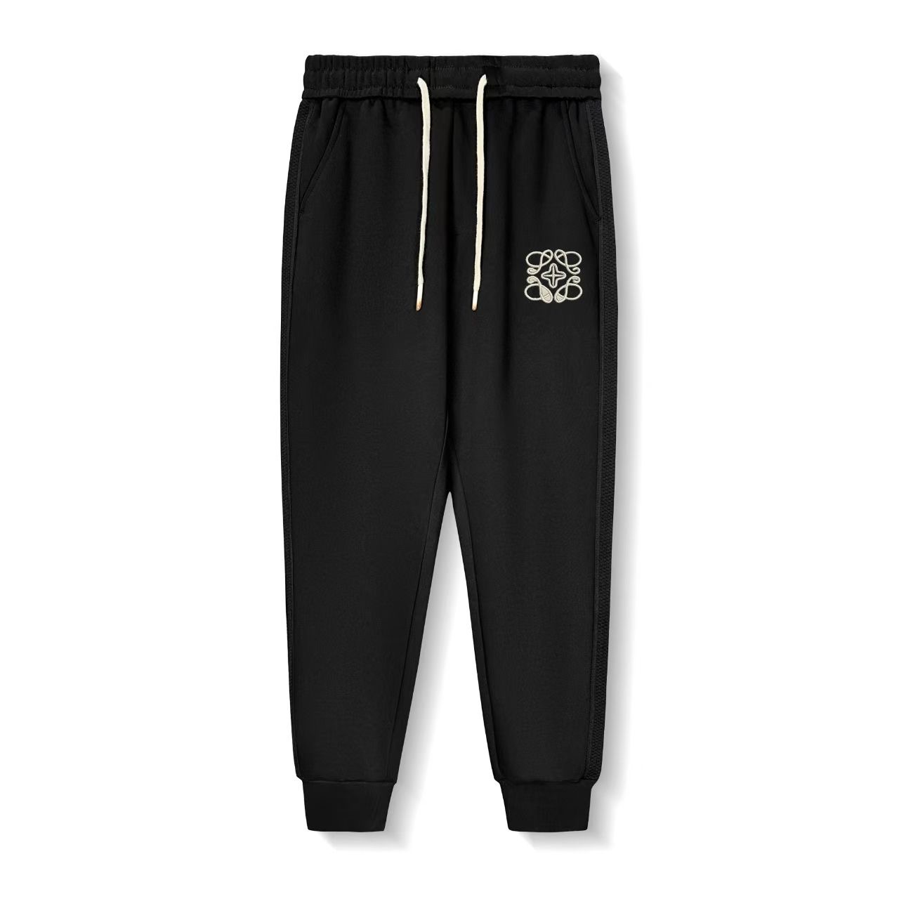 腿姐-C31-春款新款简约刺绣束脚加绒长裤