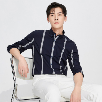 Navigare/纳维凯尔标准潮流商务青年衬衫春秋男修身长袖时尚