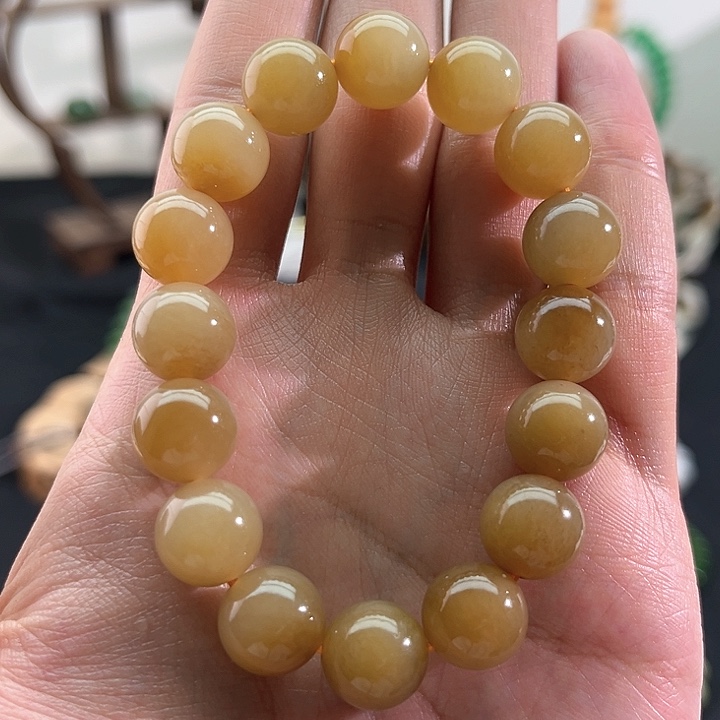 和田玉颈饰未镶嵌黄金糖渐变-12mm手串