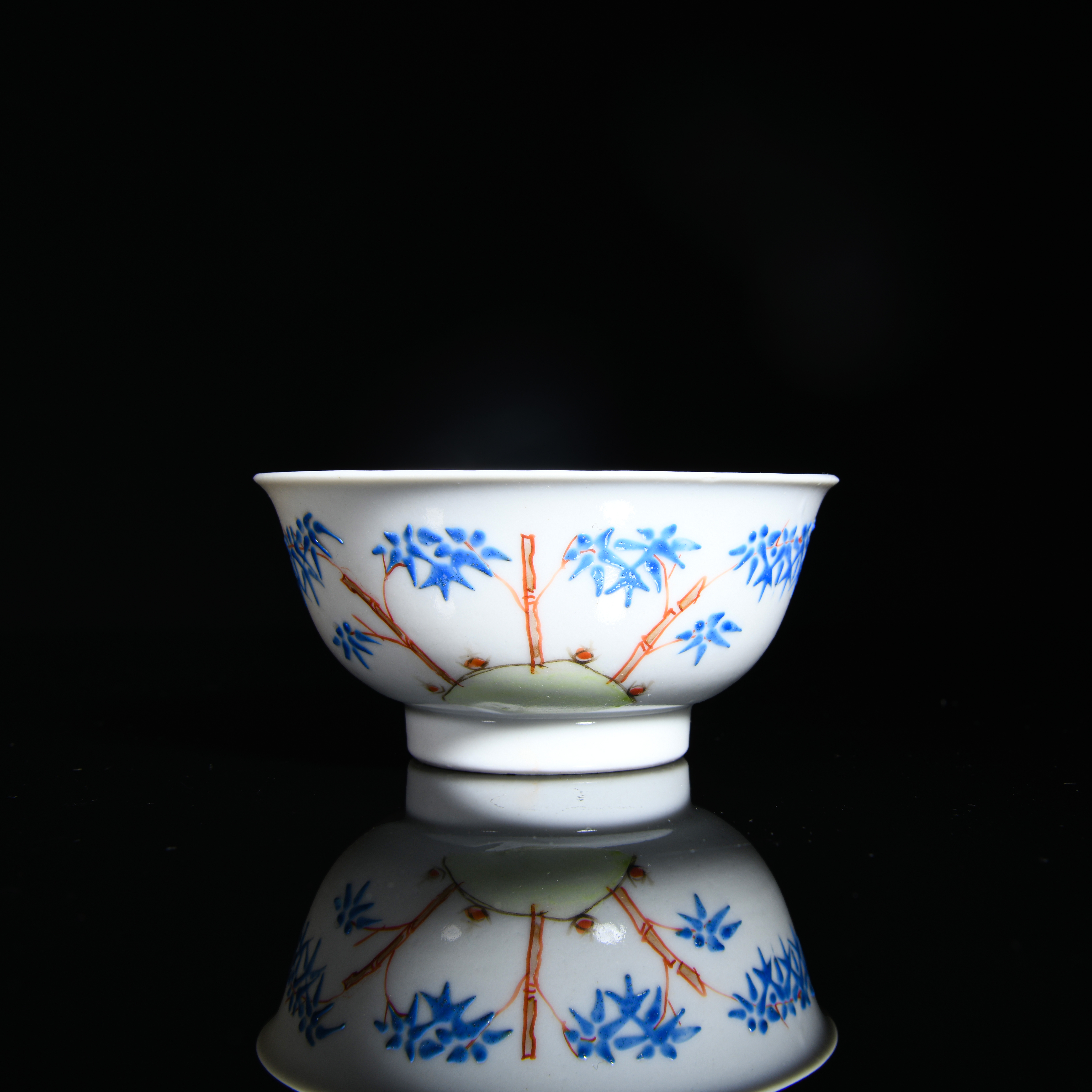 177.清雍正 蓝料彩竹节纹茶圆