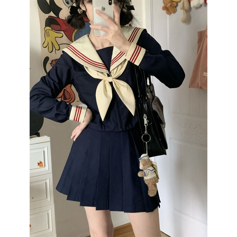 水木琉璃原创jk制服正版套装水手服大码学院风班服百褶短裙套装女