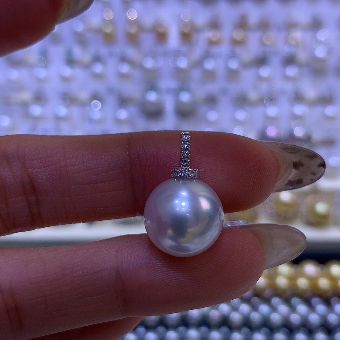 海水珍珠吊坠(不含链)18K金镶嵌近14mm澳白