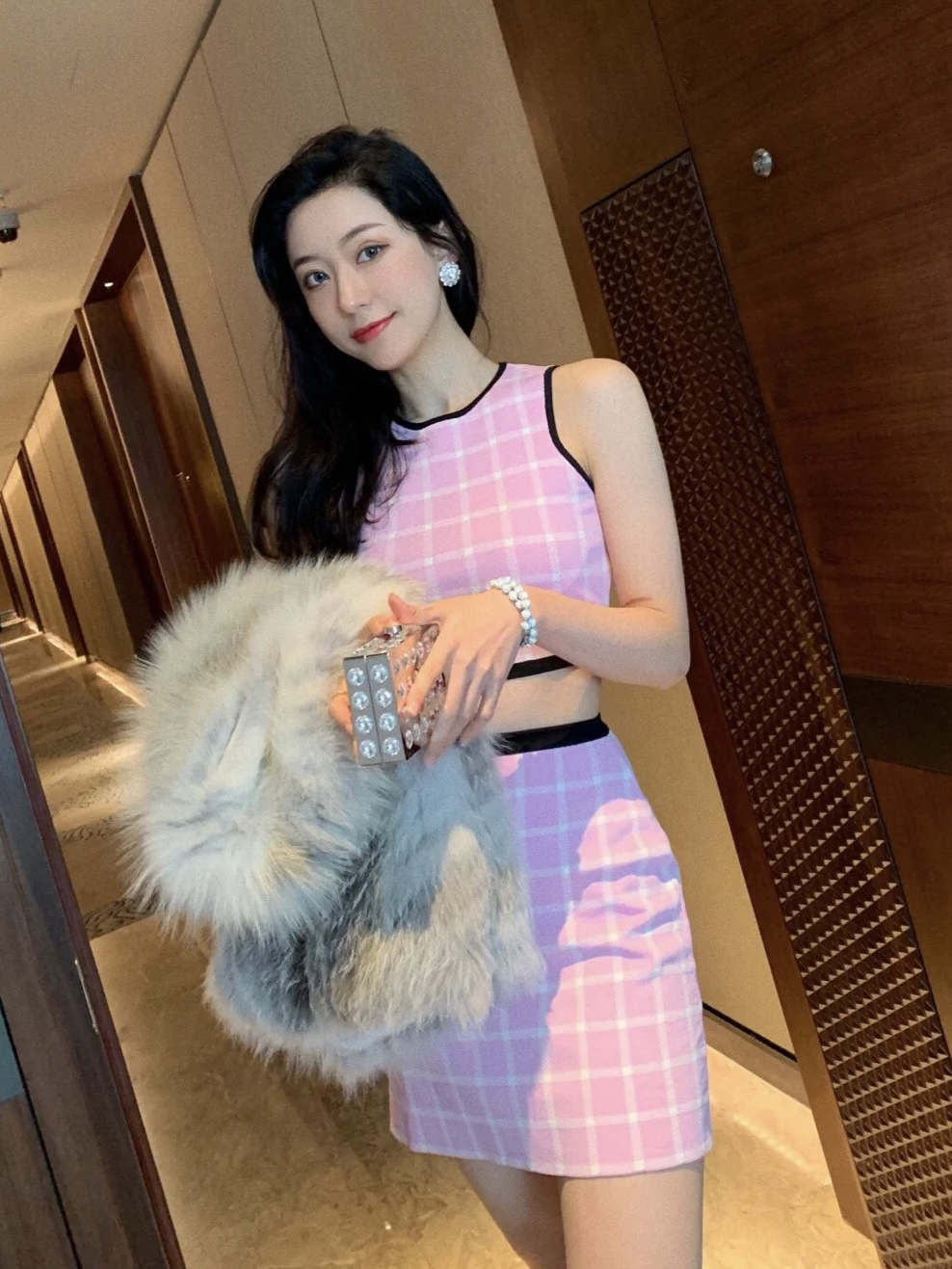 全新未使用 MIU MIU/缪缪  KB0519 粉色格纹背心 42码