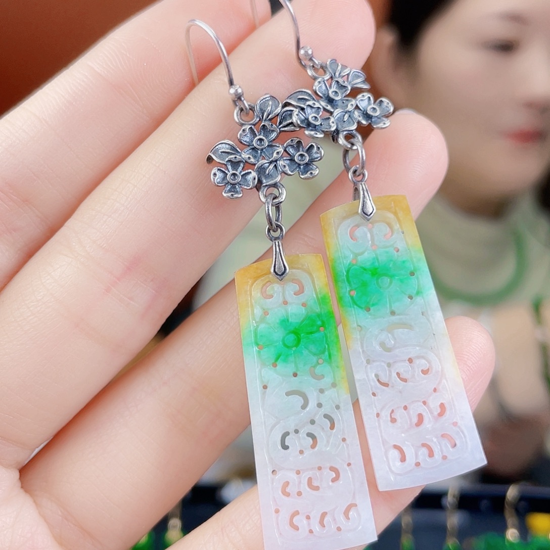 翡翠银S925镶嵌耳饰