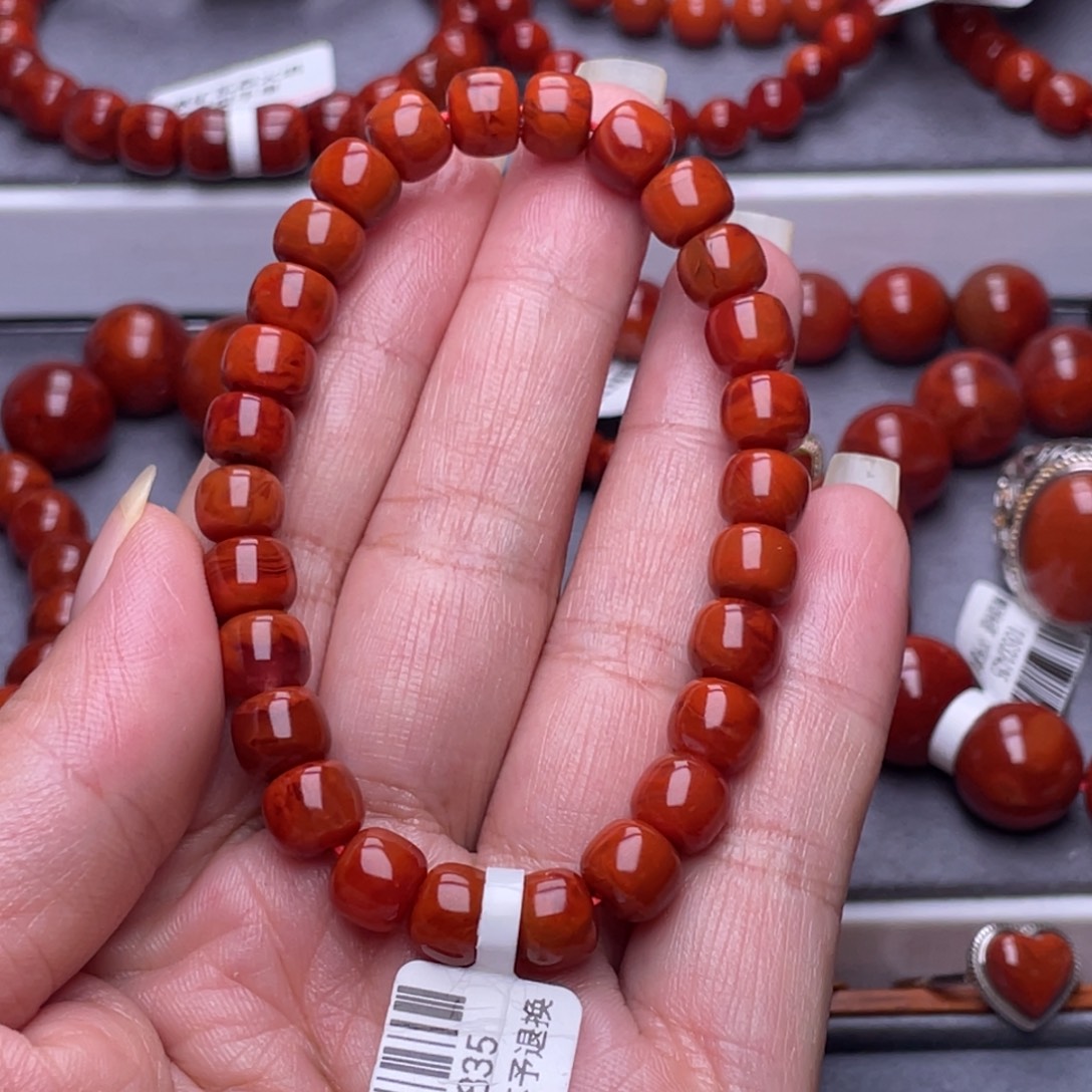 南红玛瑙未镶嵌配珠8mm瓦西柿子牛血细火焰老型串