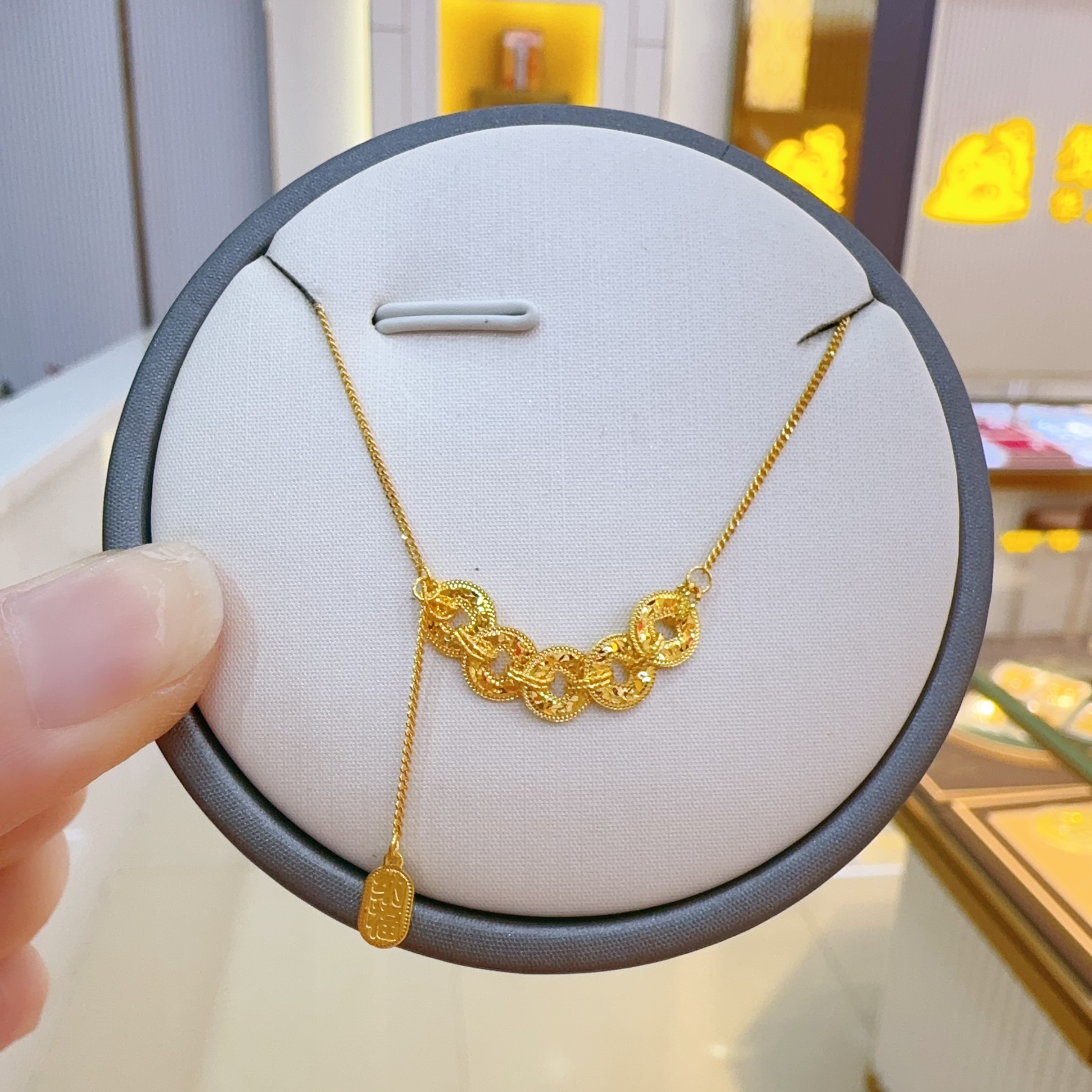 足金999 五帝钱项链3.68克/3.7克